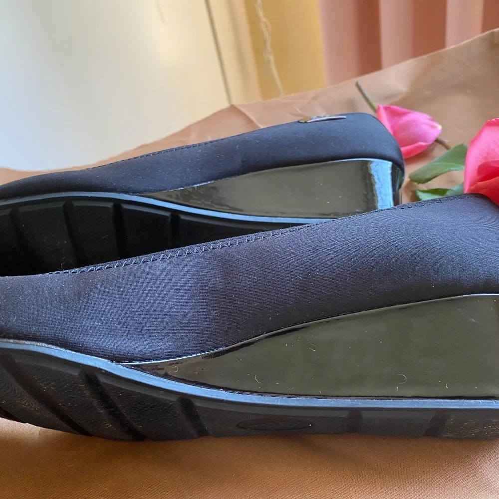 Anne Klein Sport Black Wedge Peep Toe Shoes